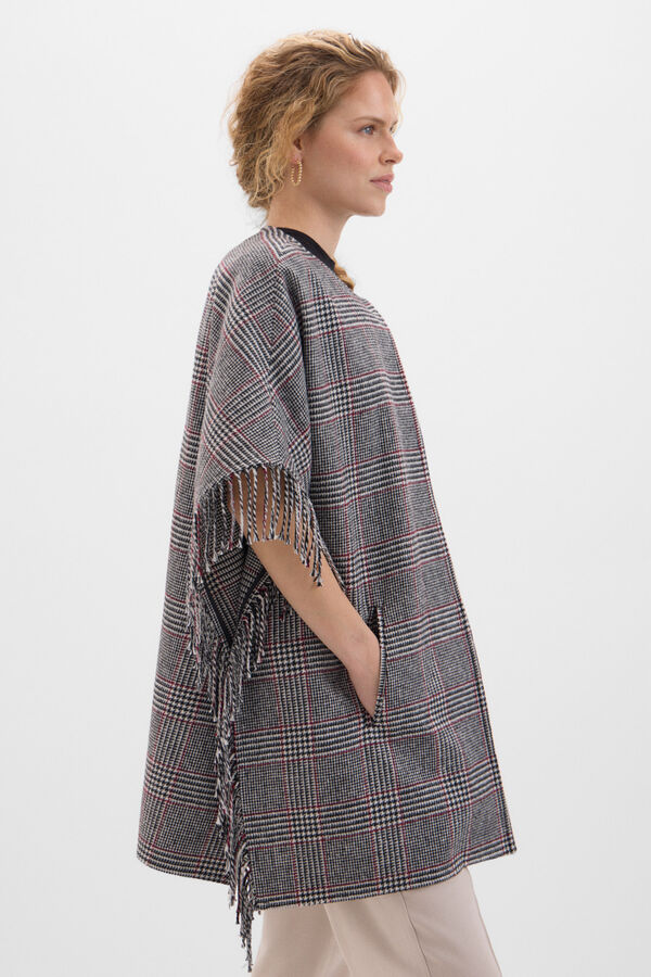 Cortefiel Abrigo capa con flecos Estampado blanco