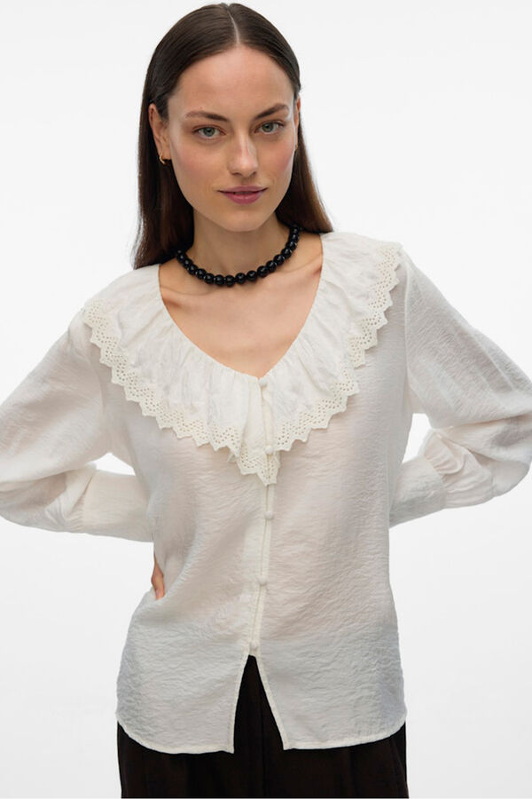 Vero Moda Camisa de cuello volante Blanco