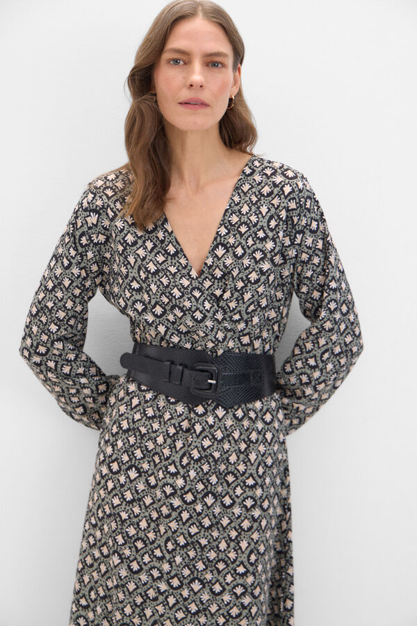 Cortefiel Vestido largo estampado geom&eacute;trico Estampado verde