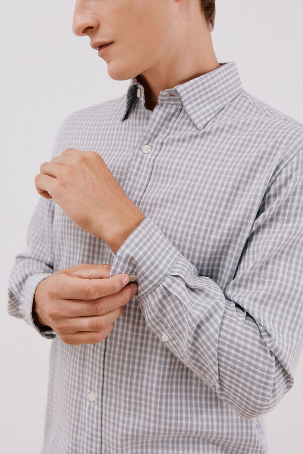 Cortefiel Camisa xadrez de algod&atilde;o tencel Cinzento