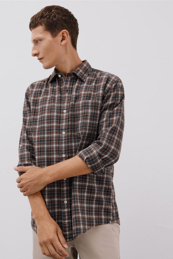 Cortefiel Camisa cuadros Tencel Gris