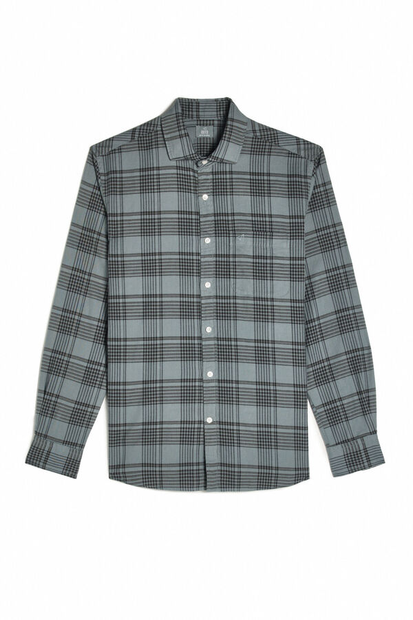 OOTO Camisa cuadros lavada manga larga Turquesa