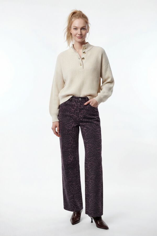 Vila Pantal&oacute;n vaquero estampado leopardo Estampado granate