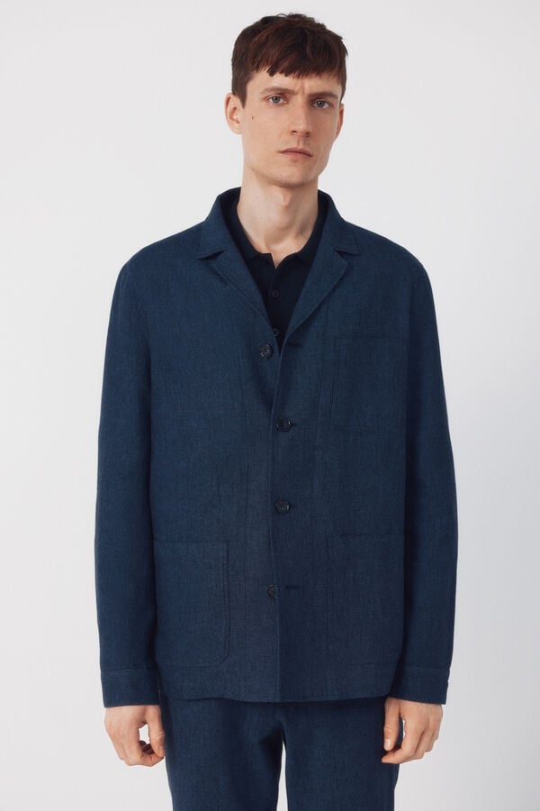Cortefiel Blazer em mistura de linho coordenado Azul