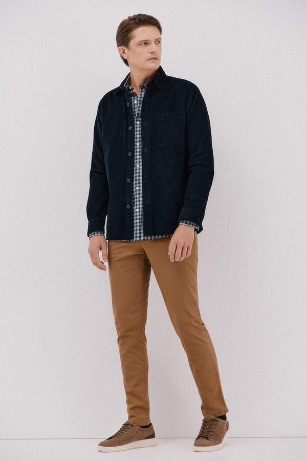 Cortefiel Camisa twill cuadros Azul marino