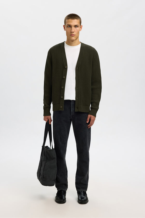 Selected C&aacute;rdigan cuello en pico 100% algod&oacute;n org&aacute;nico Verde oscuro