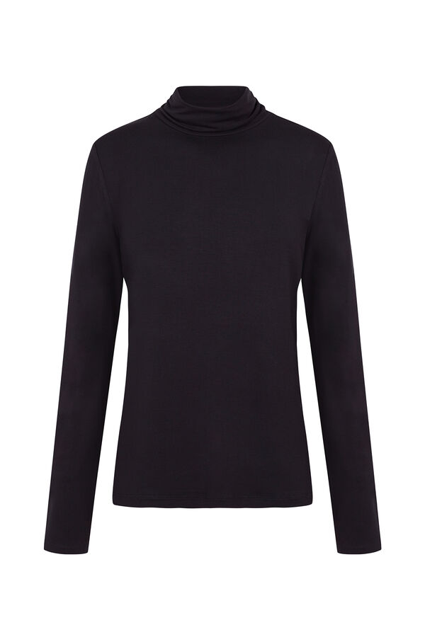 Cortefiel Camiseta cuello vuelto fluida Negro