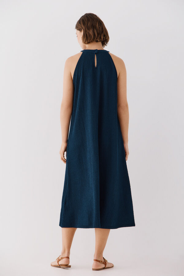 Cortefiel Vestido fruncido estampado Azul marino