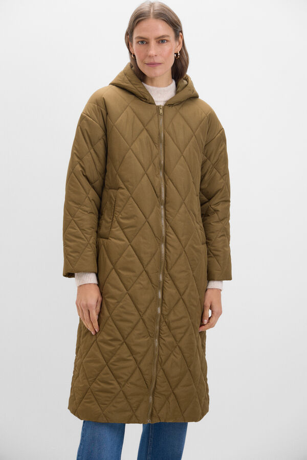 Cortefiel Sobretudo comprido acolchoado com capuz Impress&atilde;o