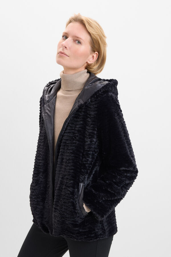 Cortefiel Cazadora corta reversible efecto pelo Negro