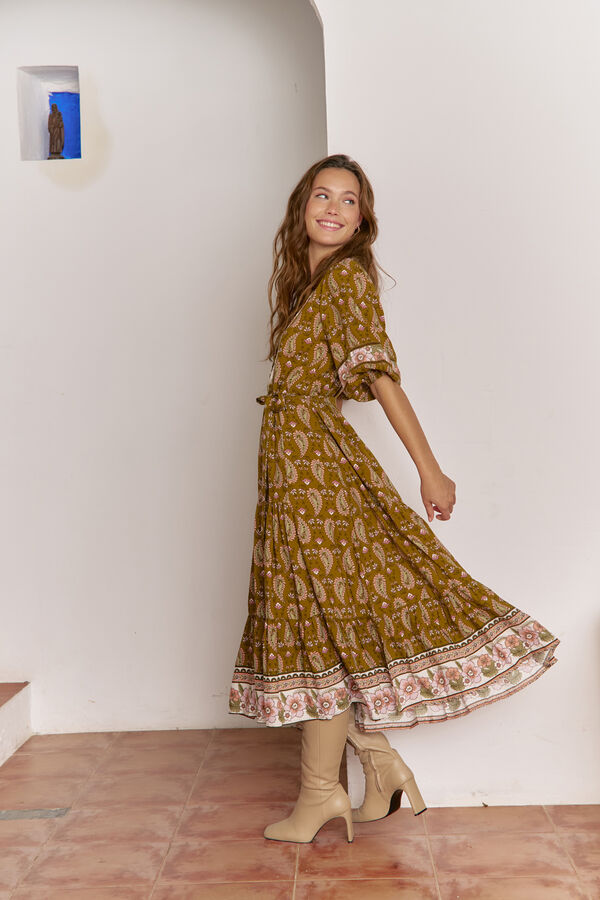 Jaase Vestido midi mila estampado Amalie Estampado beige