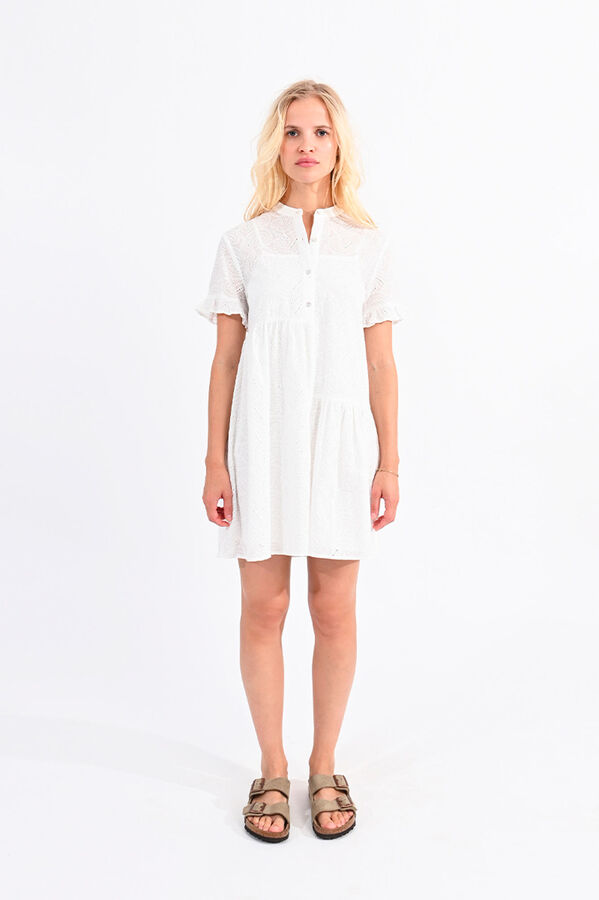 Molly Bracken Vestido de manga corta con volantes en tejido bordado Blanco