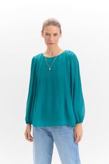 Cortefiel Blusa plisada combinada Verde oscuro