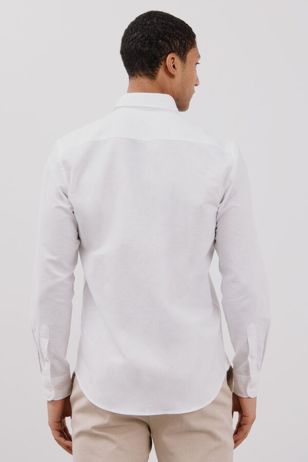 Cortefiel Camisa lino algod&oacute;n liso Blanco