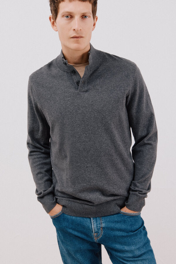 Cortefiel Jersey algod&oacute;n cashmere cuello alto botones Gris
