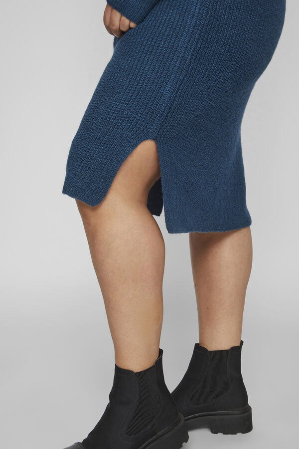 Evoked by Vila Vestido de malha midi com detalhe de renda  Azul