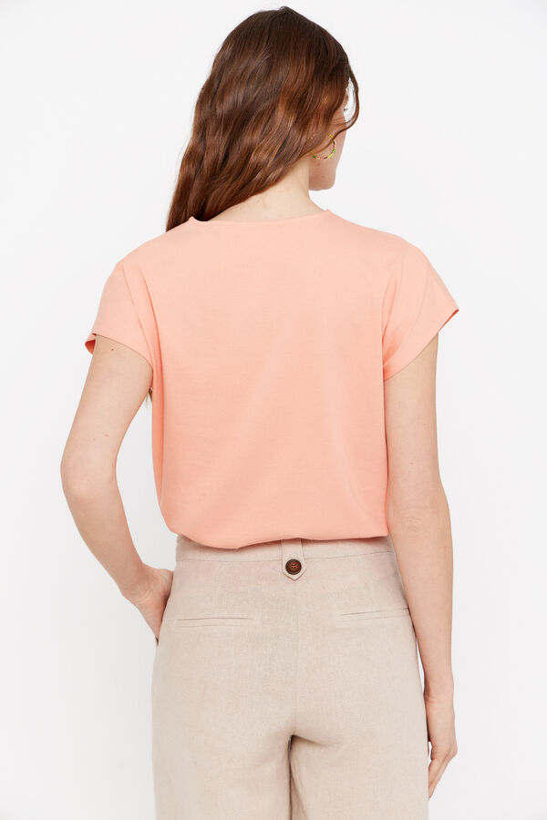 Cortefiel Camiseta bordado flor Coral