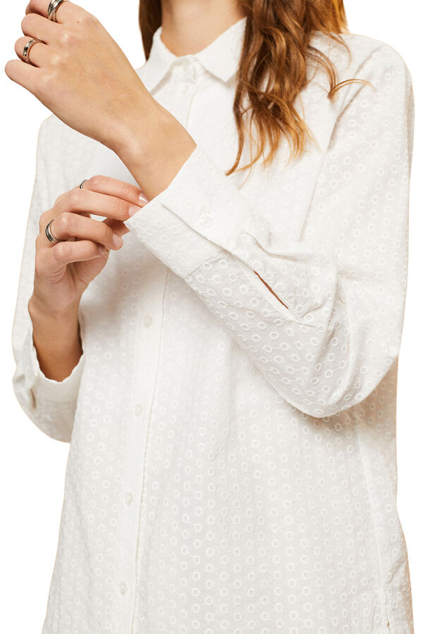 Cortefiel Camisa bordada algodão loose fit Branco