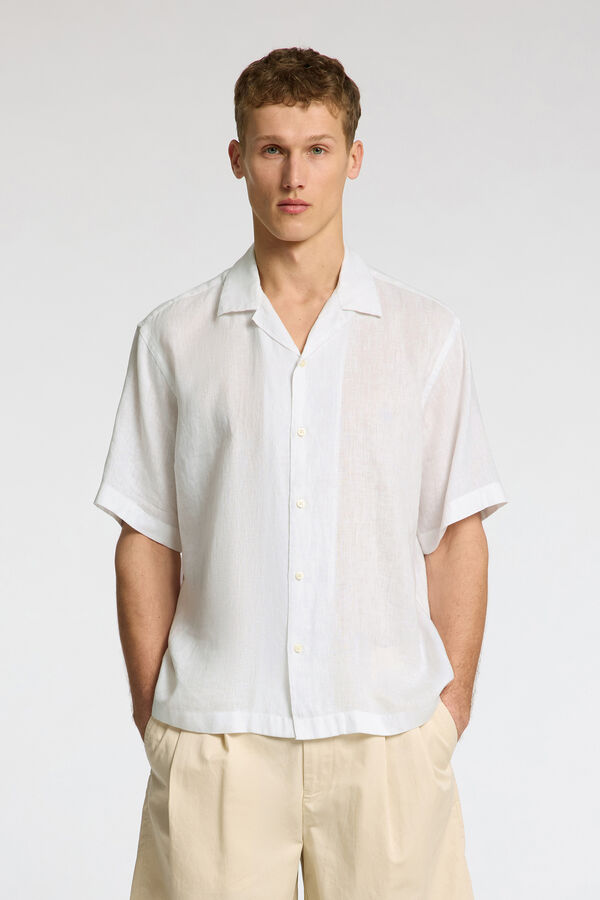 Selected Camisa manga curta 100% linho Branco