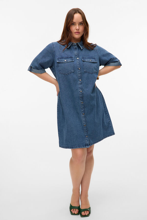 Vero Moda Curve Vestido midi de manga corta denim talla grande Azul