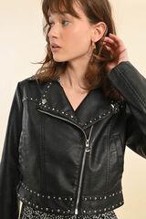 Molly Bracken Cazadora de mujer corta efecto cuero con tachuelas Negro