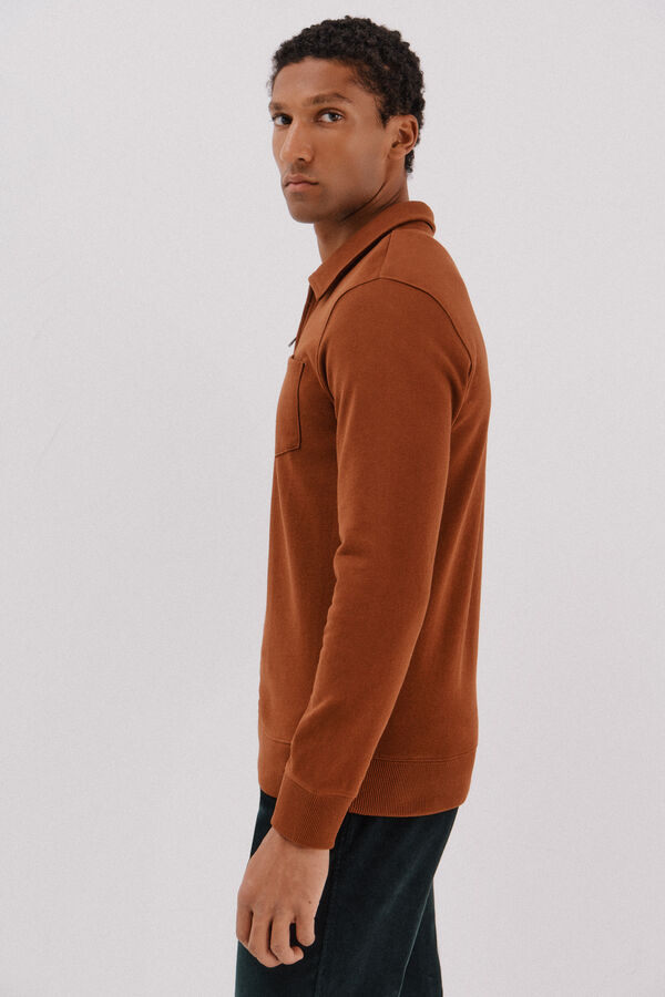 Cortefiel Sudadera cuello polo cremallera Marr&oacute;n