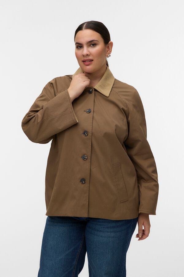 Vero Moda Curve Casaco gola de contraste tamanho grande Castanho