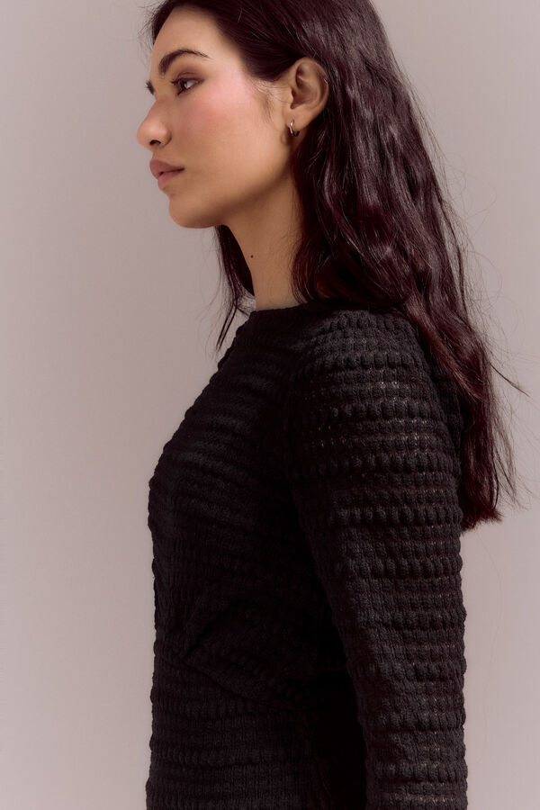 Slowlove Top de punto estructura con manga abullonada Negro