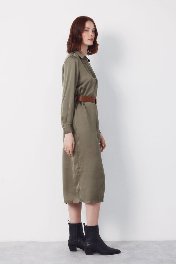 Cortefiel Vestido camisa de cetim Verde