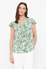 Cortefiel Blusa fluida escote pico Estampado blanco