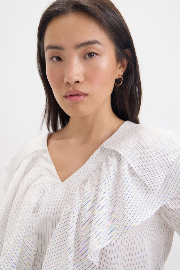 Cortefiel Blusa de rayas con volantes Estampado blanco