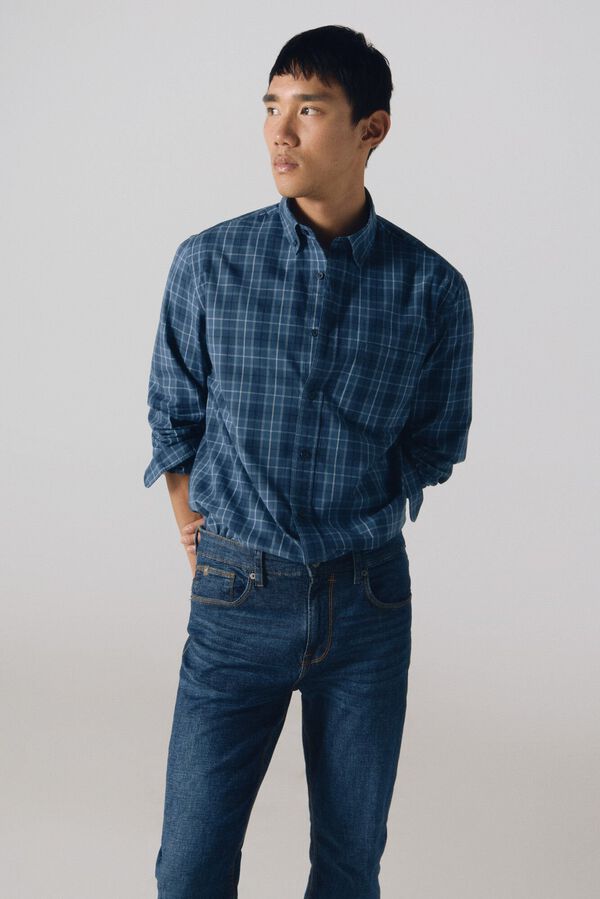 Cortefiel Camisa cuadros popel&iacute;n Azul oscuro