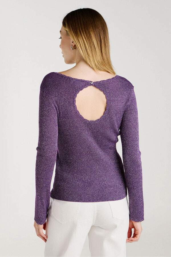 Vila Top de malha revers&iacute;vel com lurex Roxo