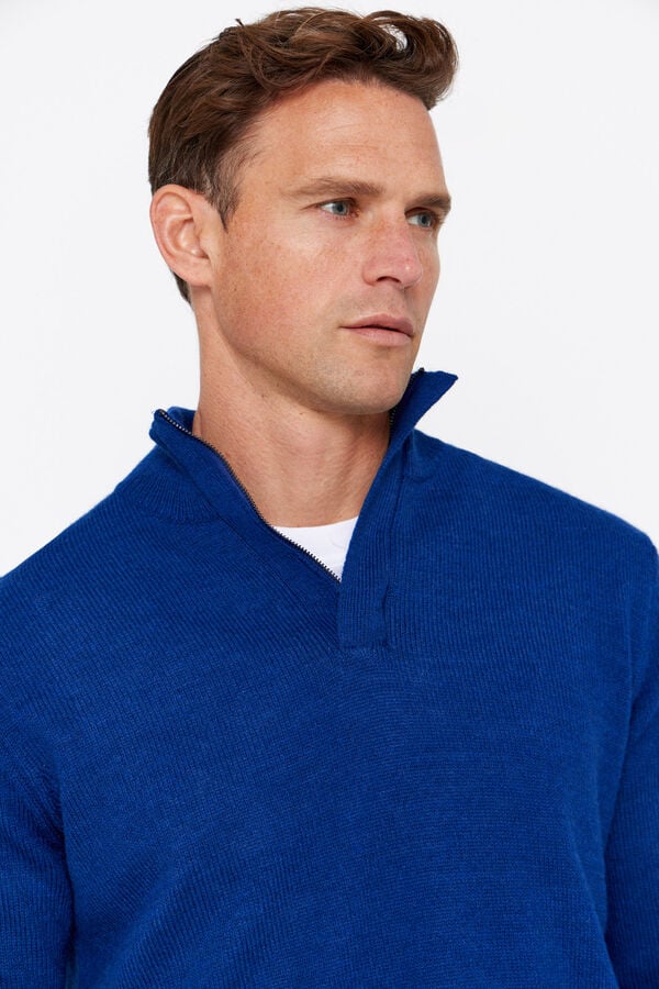 Cortefiel Camisola l&atilde; tor&ccedil;al gola fecho-&eacute;clair Azul