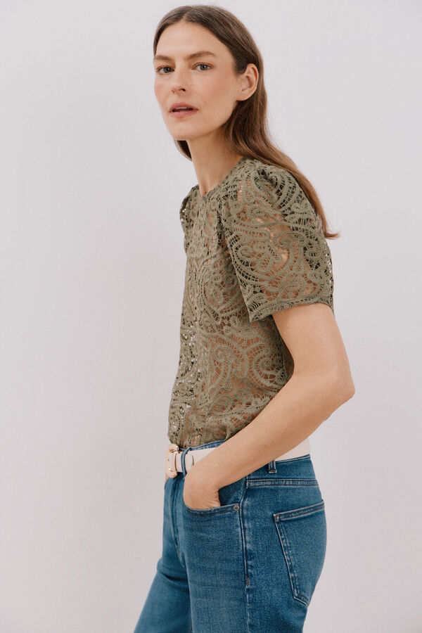 Cortefiel Top guipur Kaki