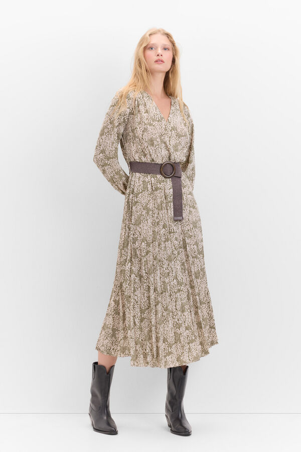 Cortefiel Vestido falda plisada Estampado verde