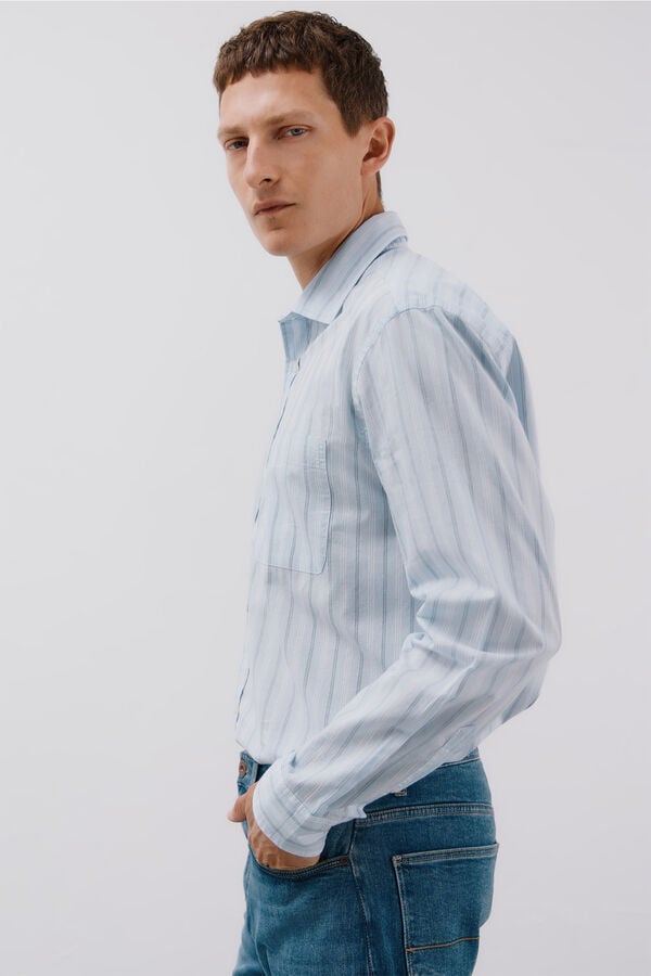 Cortefiel Camisa riscas popelina Azul