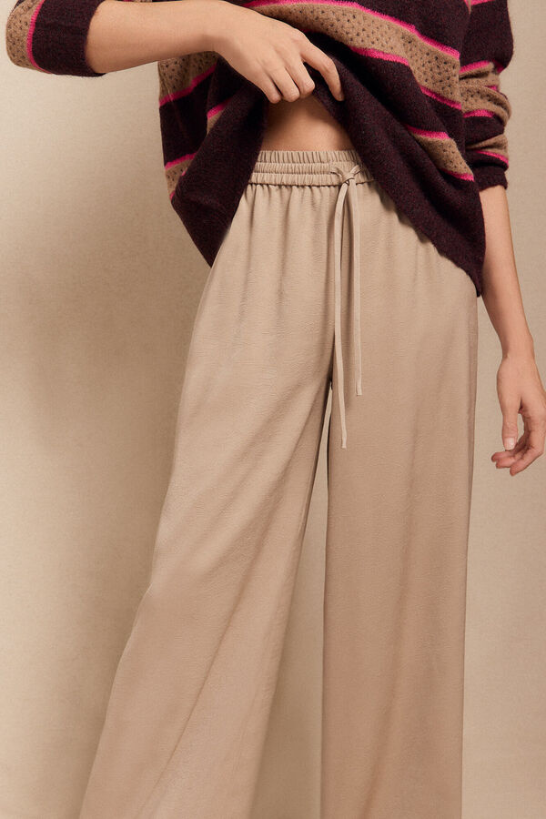 Slowlove Pantal&oacute;n fluido satinado Beige