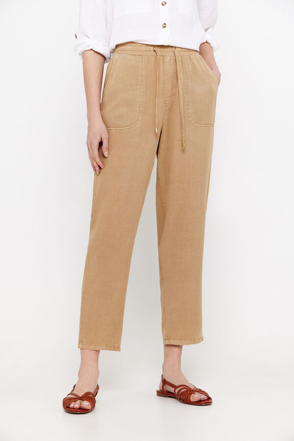 Cortefiel Pantal&oacute;n fluido color 100% tencel Marr&oacute;n