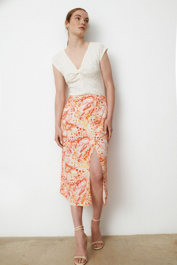 Vila Falda midi de cintura alta estampada Blanco