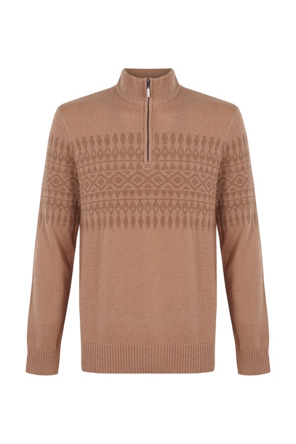 Cortefiel Camisola natal l&atilde; fecho-&eacute;clair Tostado