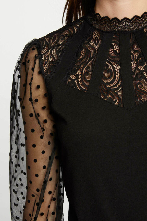 Morgan Camiseta manga larga con encaje Negro