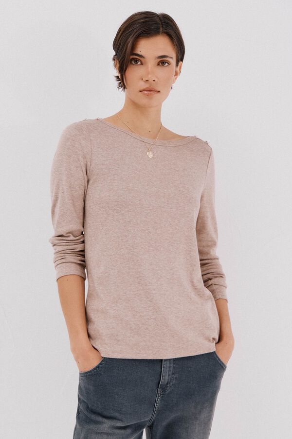 Cortefiel Top cuello barco botones dorados Beige