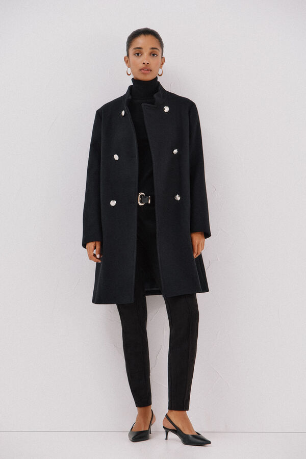 Cortefiel Abrigo doble cruce bot&oacute;n dorado Negro