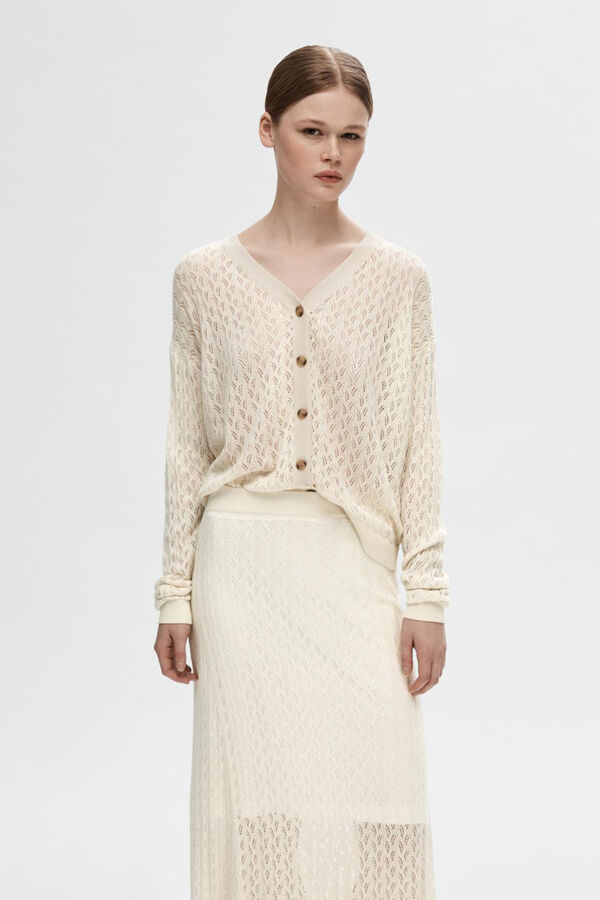 Selected Femme Falda Midi de punto ligero confeccionada con lino, algodón orgánico y Tencel. Gris