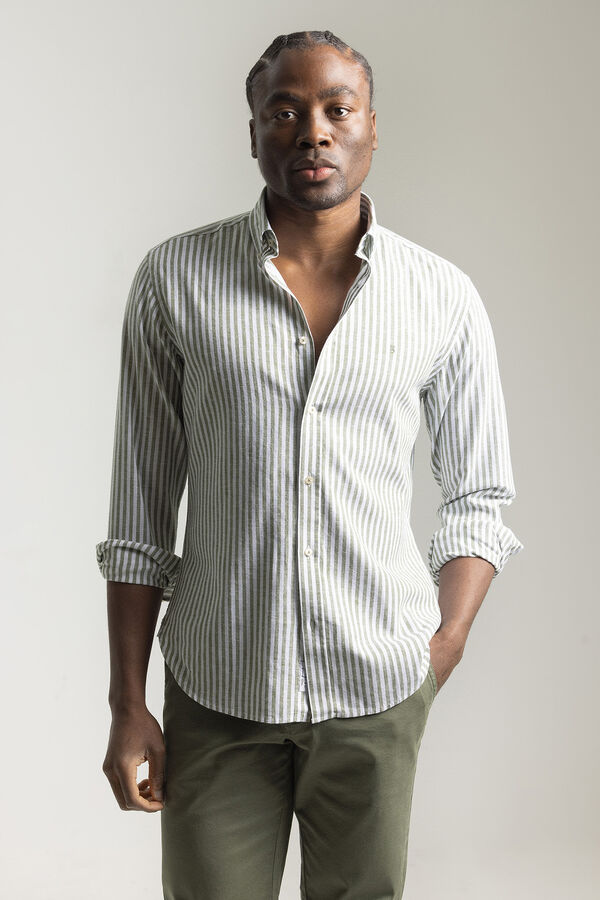 PuroEGO Camisa de linho &agrave;s riscas Verde