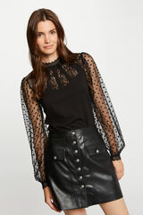 Morgan Camiseta manga larga con encaje Negro