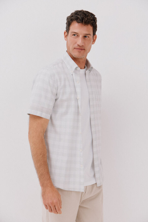 Cortefiel Camisa xadrez de algodão tencel com manga curta Verde