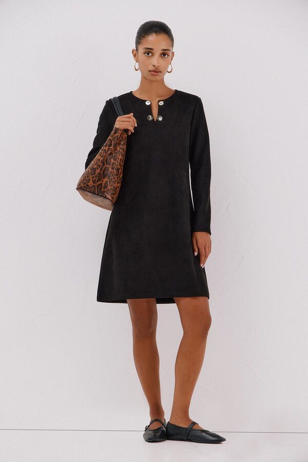 Cortefiel Vestido antelina Negro