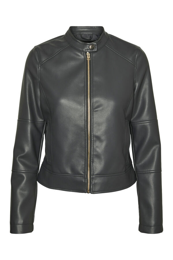 Vero Moda Chaqueta polipiel de mujer con bolsillos Gris oscuro